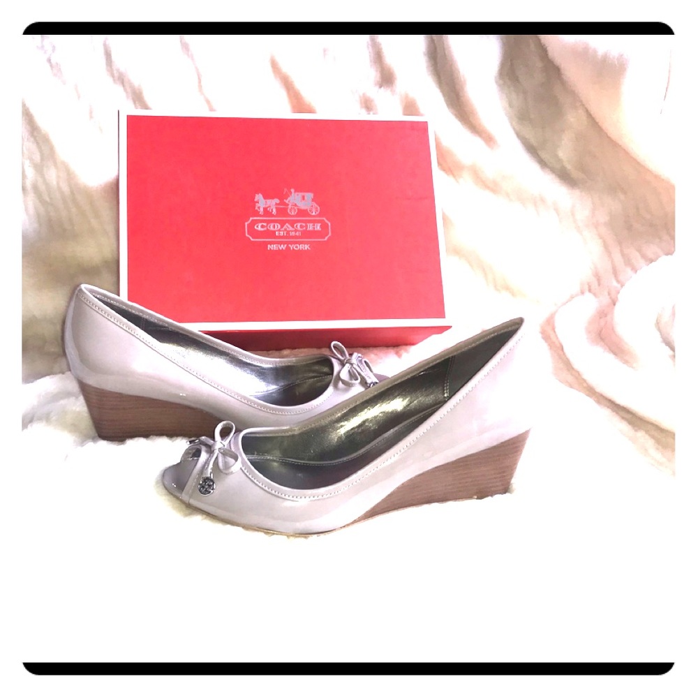 SALE! Lavender-grey Coach patent leather wedges!